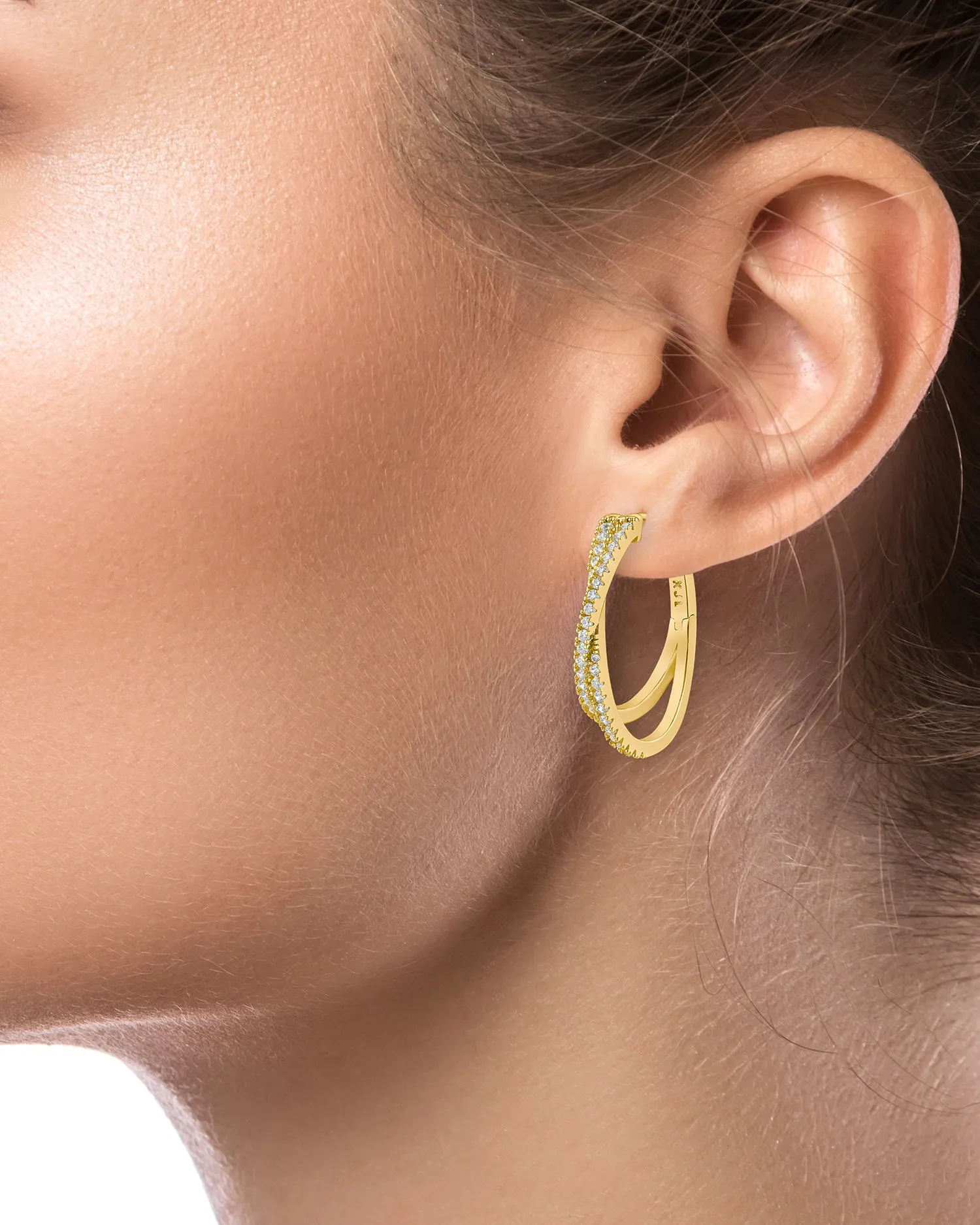 Pave CZ Crossover Hoop Earrings