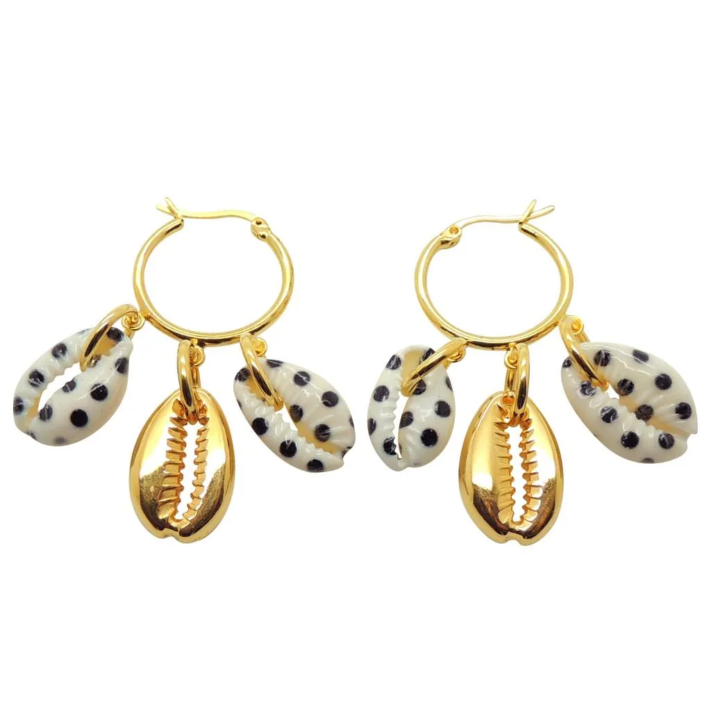 Polka Dot Midas Seashell Charm Trio Mini Hoop Earrings