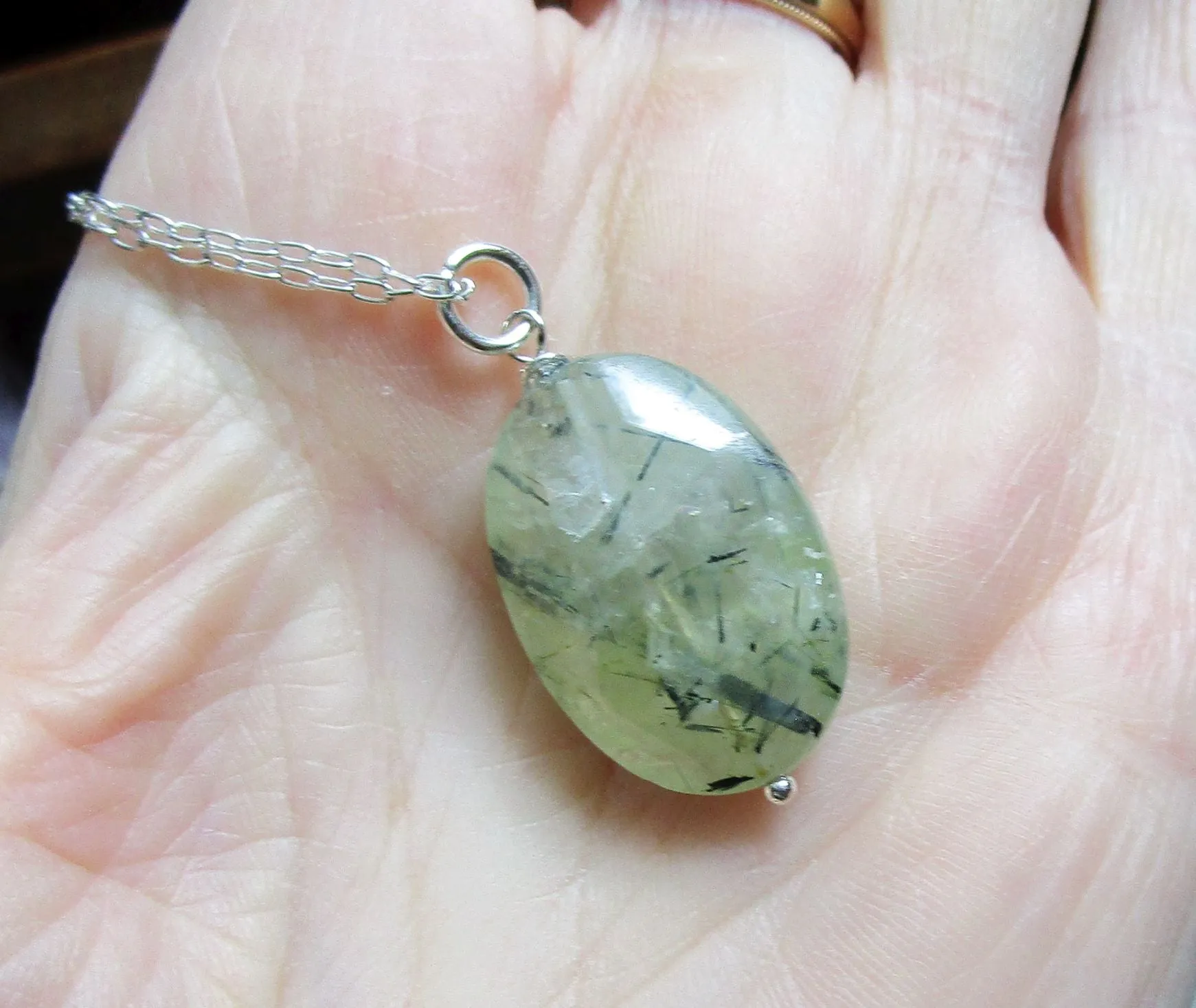 Prehnite Gemstone Faceted Crystal Bead Pendant Necklace