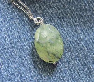 Prehnite Gemstone Faceted Crystal Bead Pendant Necklace