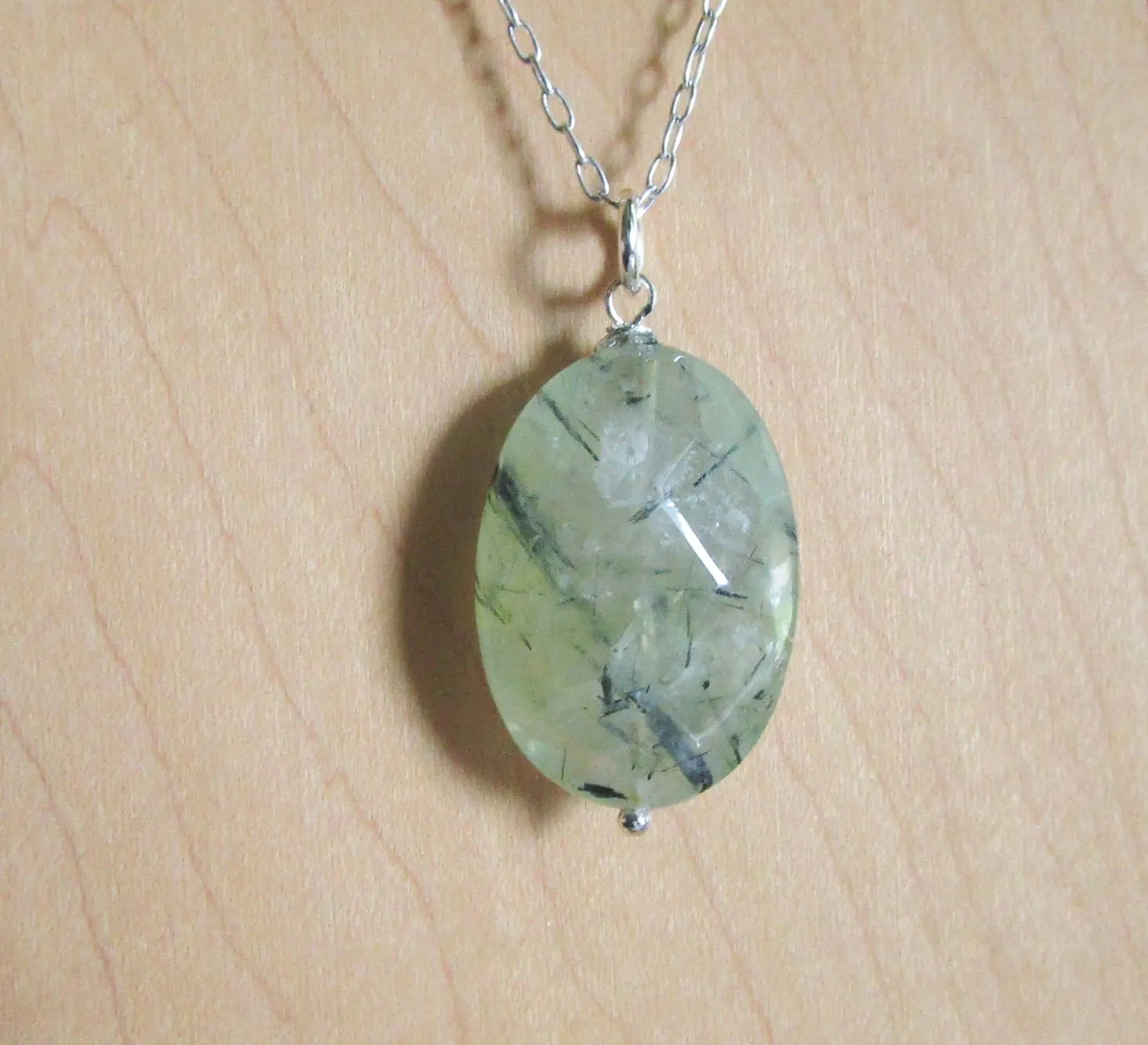 Prehnite Gemstone Faceted Crystal Bead Pendant Necklace