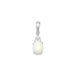 Rhodium Plated Australian Opal and White Topaz Pendant