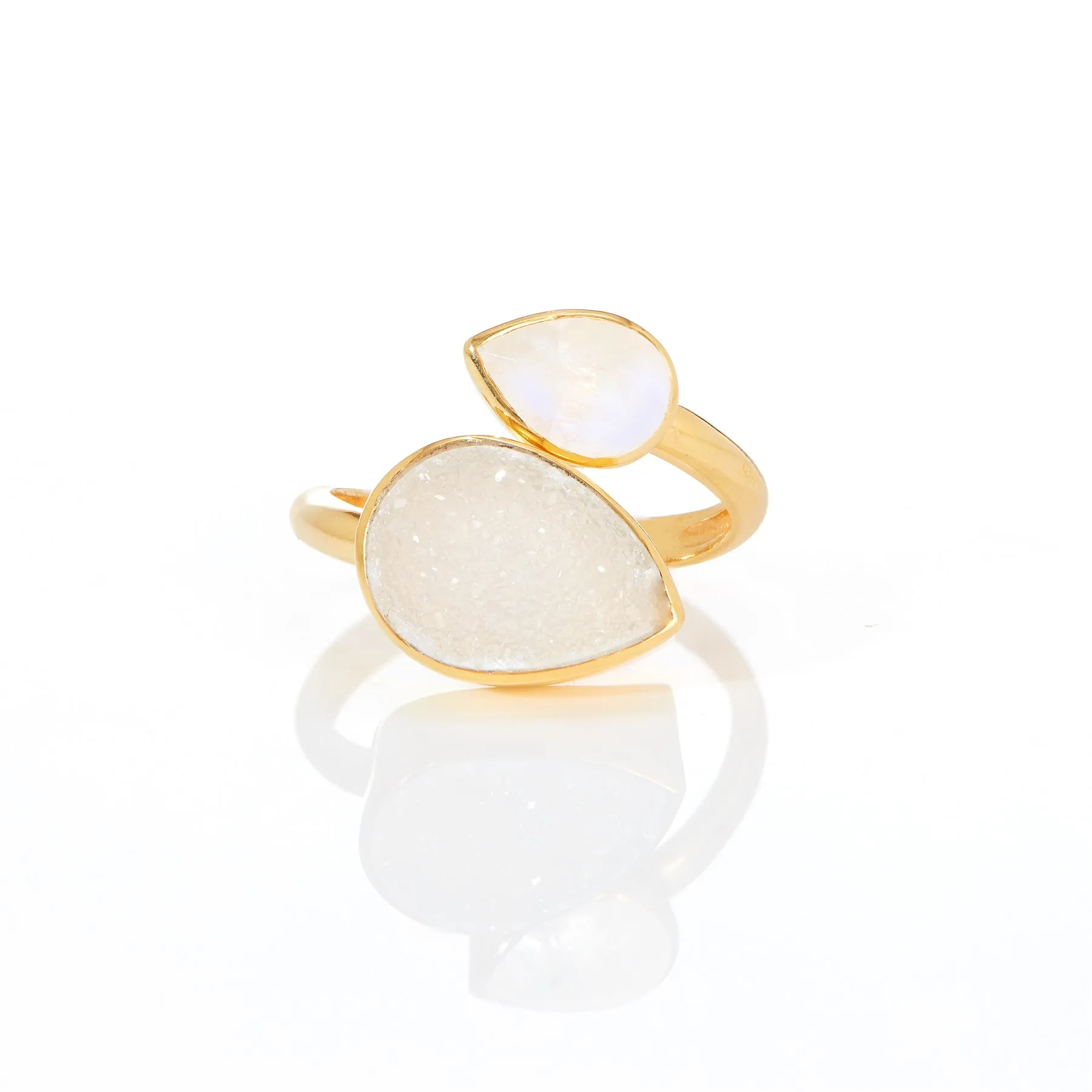 Ring - White Agate Druzy & Moonstone