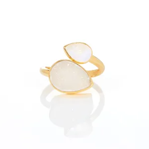 Ring - White Agate Druzy & Moonstone