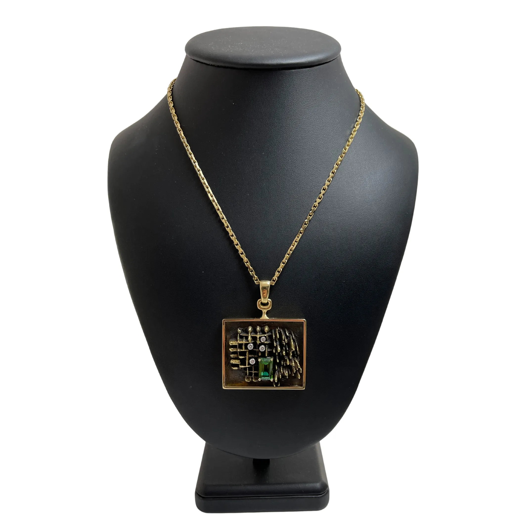 Signed Walter Schluep Tourmaline and Diamond Pendant Necklace (1974)