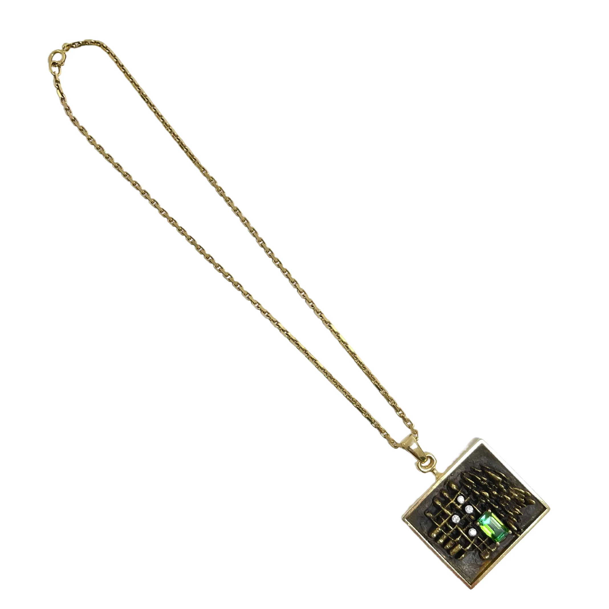 Signed Walter Schluep Tourmaline and Diamond Pendant Necklace (1974)