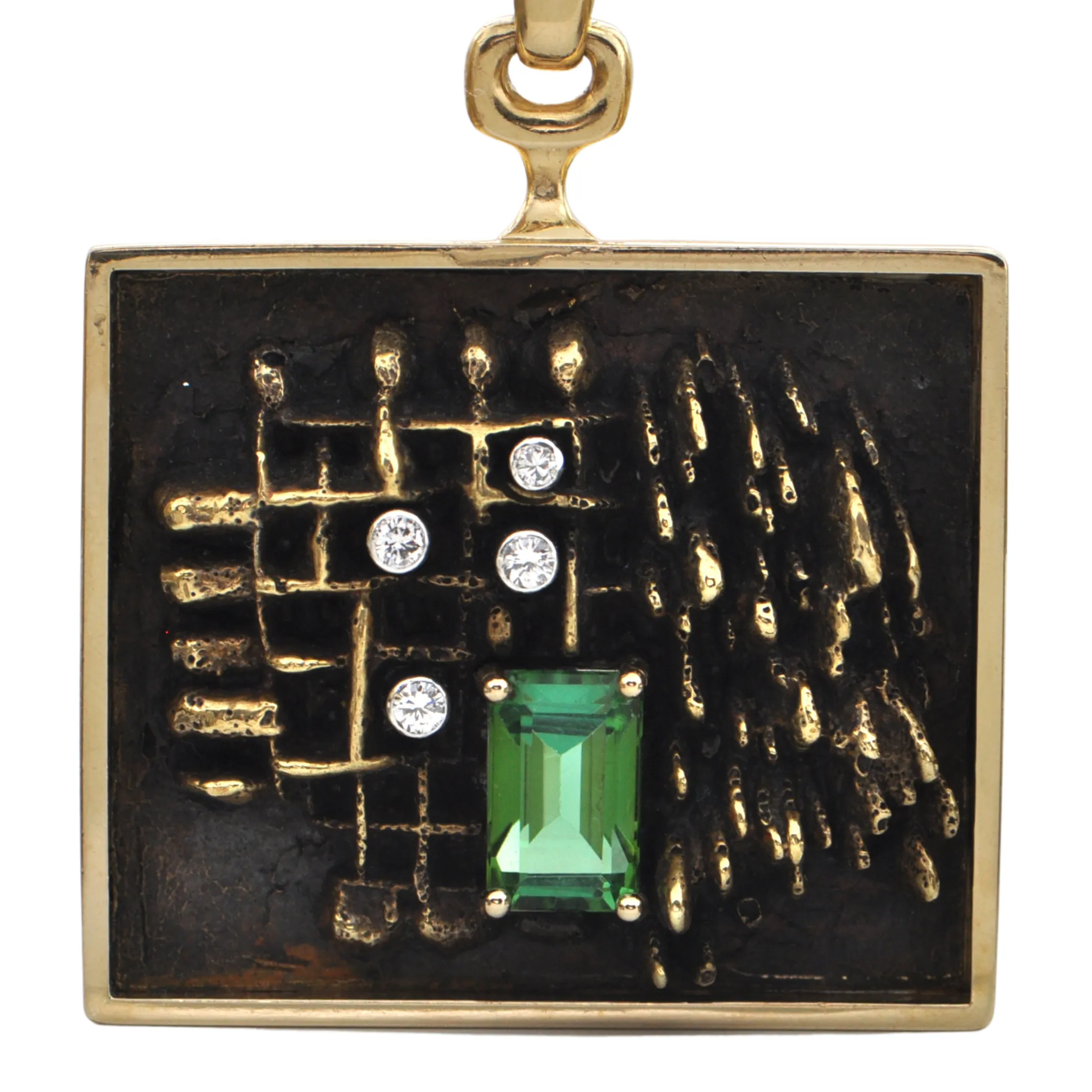 Signed Walter Schluep Tourmaline and Diamond Pendant Necklace (1974)