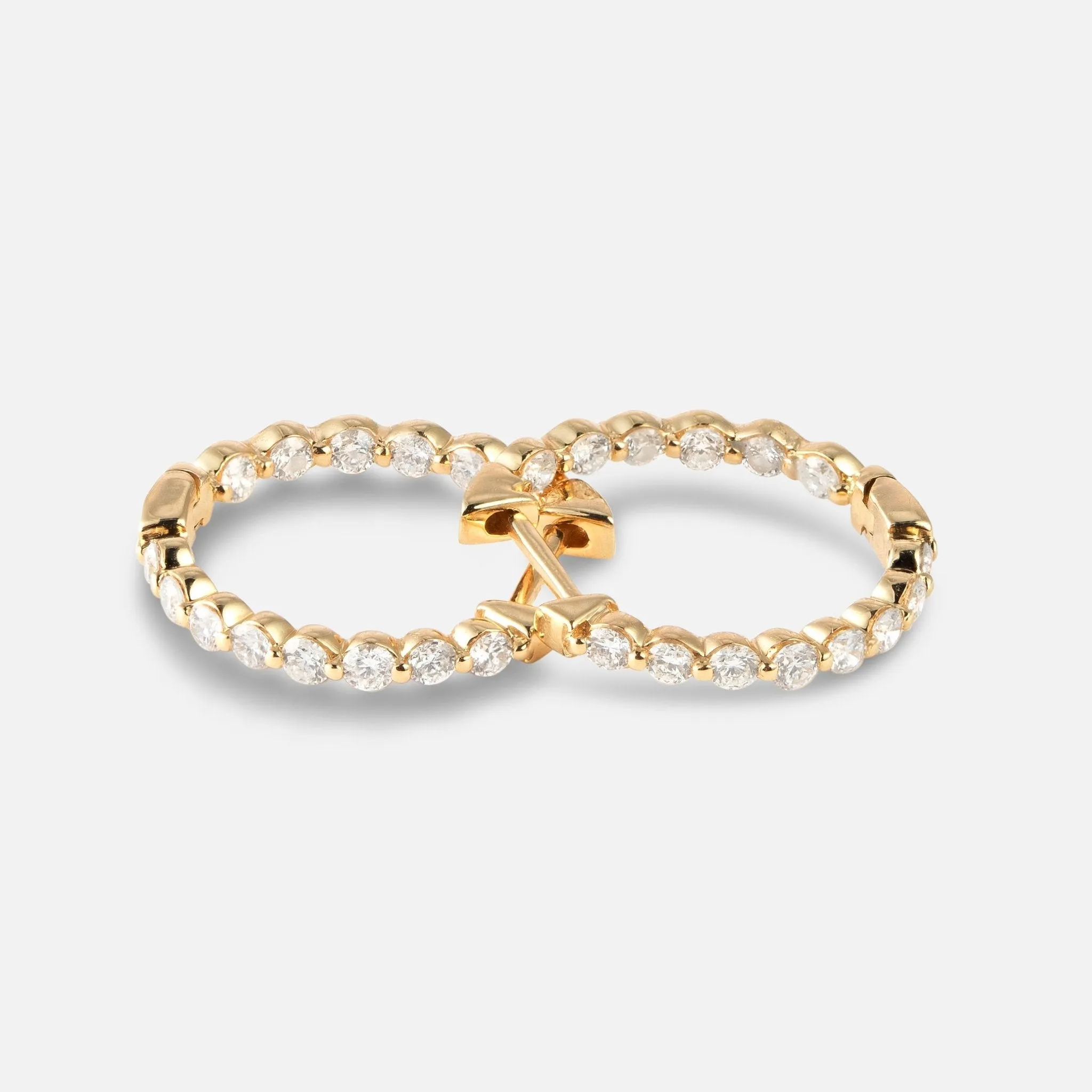 Small Diamond Hoop Earrings in Yellow Gold