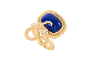 Snakes Petite 18K Gold Ring w. Diamonds & Lapis