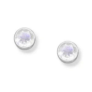 Sterling Silver Round Rainbow Moonstone La Preciada Earrings