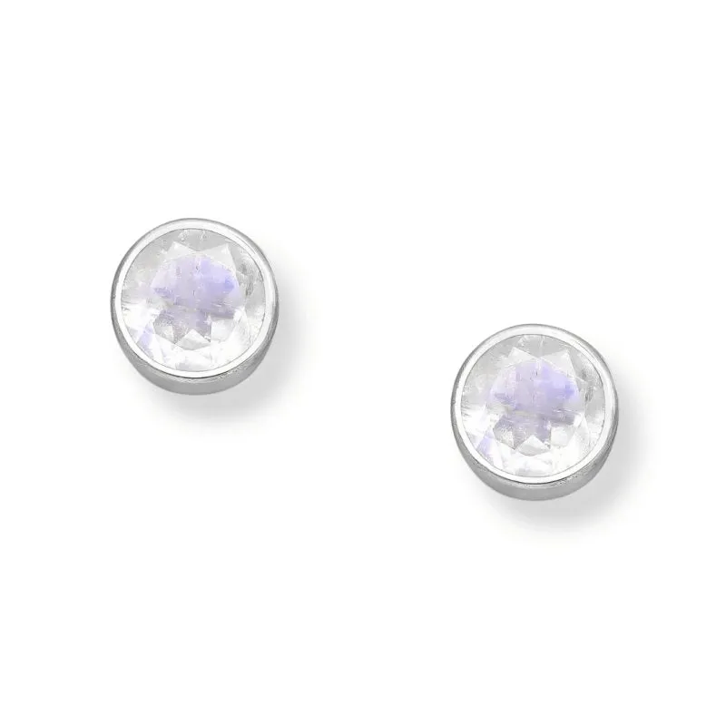 Sterling Silver Round Rainbow Moonstone La Preciada Earrings