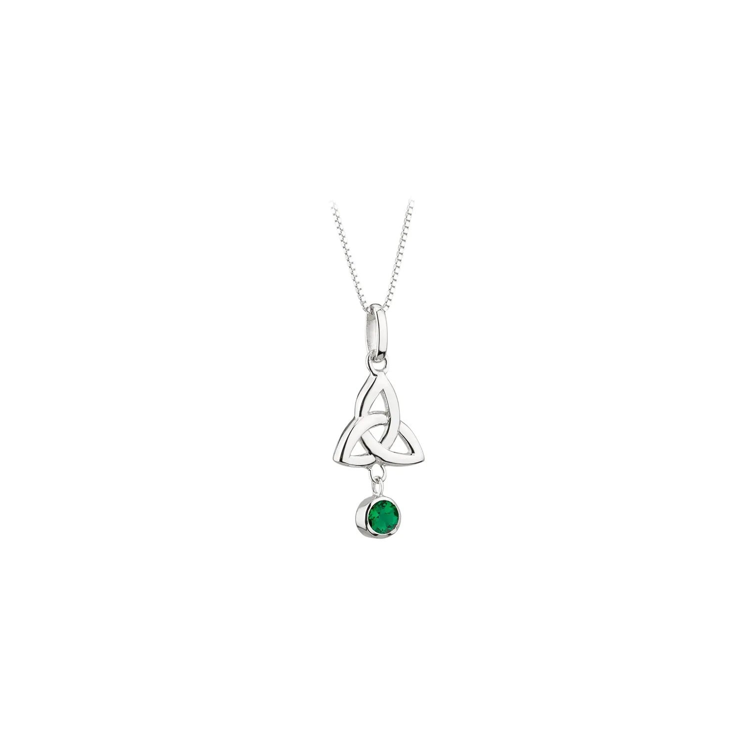 Sterling Silver Trinity Knot Necklace with Emerald Glass Stone