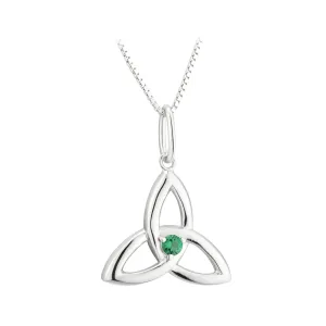 Sterling Silver Trinity Necklace with Emerald Stone Centre