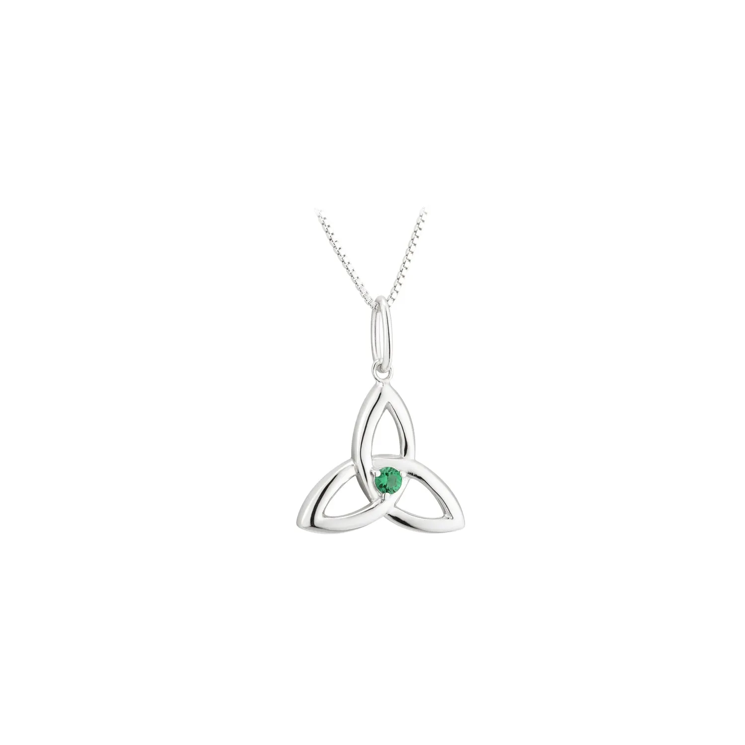 Sterling Silver Trinity Necklace with Emerald Stone Centre