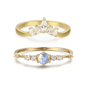 The Center of the Universe Moonstone Ring & Supreme White Topaz Ring Set (Yellow Gold)