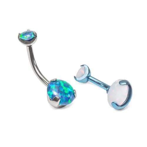 Tilum 14g Internal 7/16" Double Prong-Set Opal Titanium Belly Button Ring