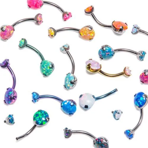 Tilum 14g Internal 7/16" Double Prong-Set Opal Titanium Belly Button Ring