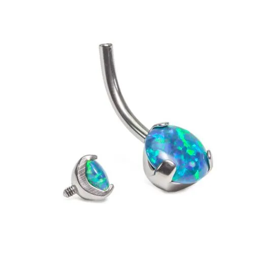 Tilum 14g Internal 7/16" Double Prong-Set Opal Titanium Belly Button Ring