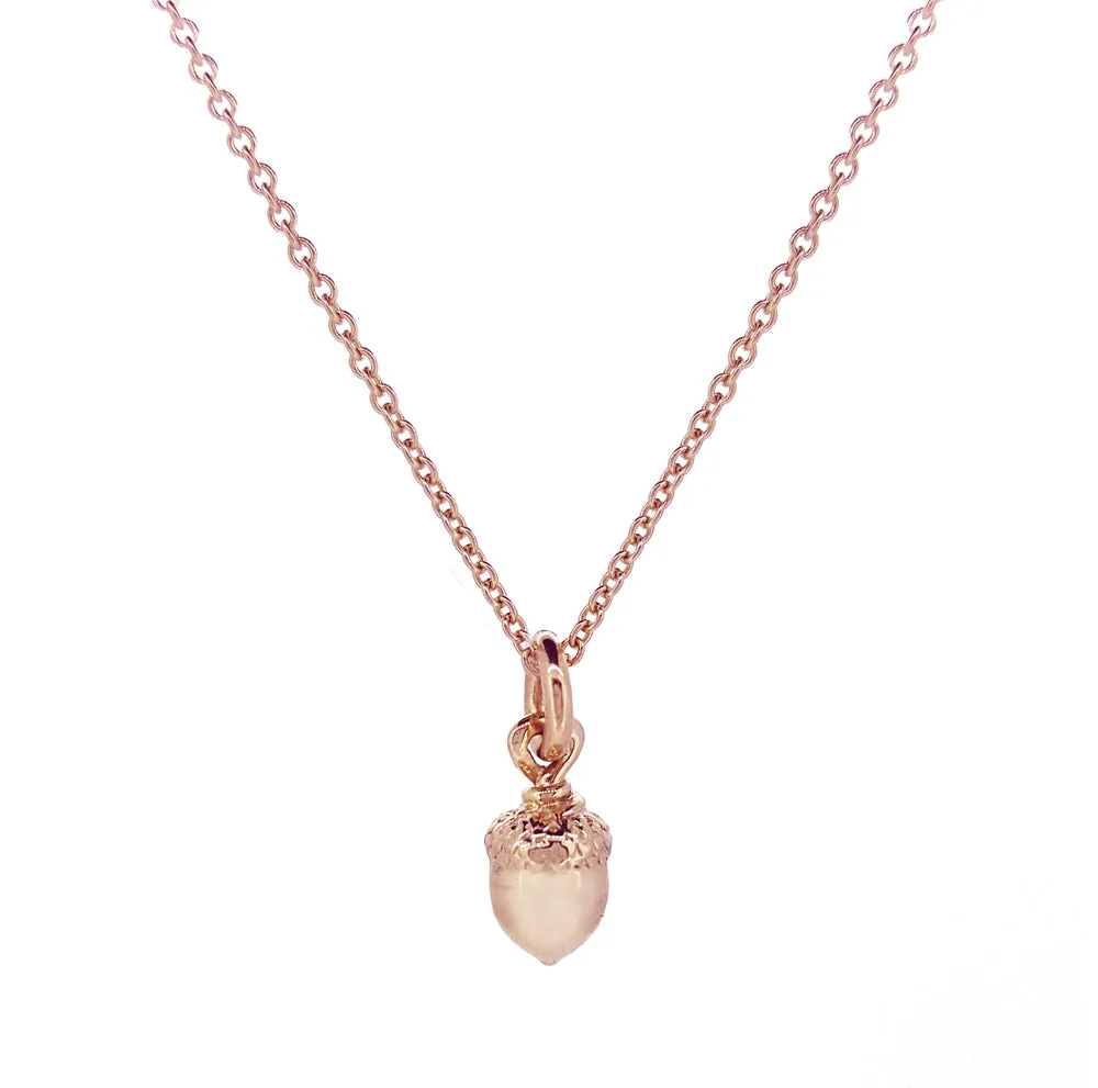 Tiny Acorn Solid Rose Gold Charm