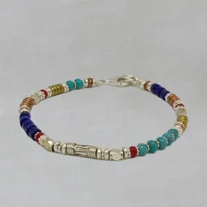 Turquoise, Lapis Lazuli and Coral Mixed Metals Bracelet