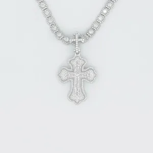 Two Layer Emerald Cross in White/Yellow Gold