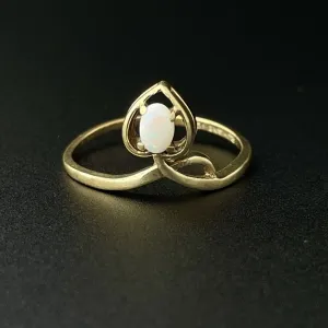 Vintage Gold Heart Crown Style Mounted Opal Ring, Sz 6 1/2