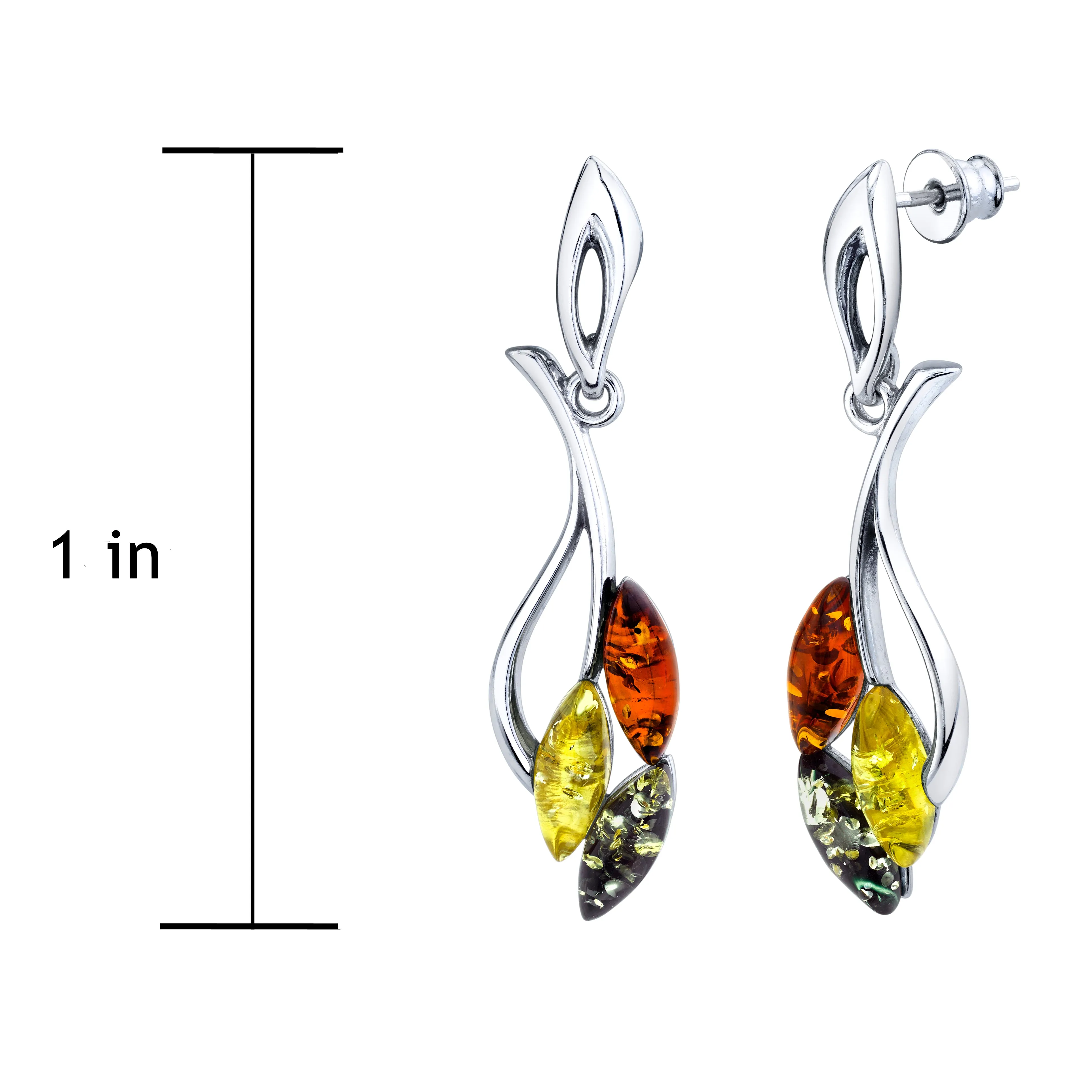 Women's Sterling Silver Earrings Baltic Amber Leaves Tree Branch